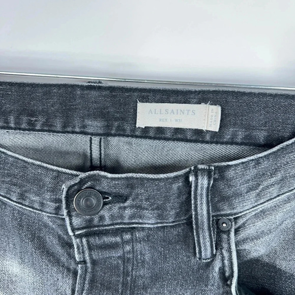 All Saints Rex Damaged Slim Fit Jeans Black Charcoal Distressed Size 31 - Picture 7 of 11